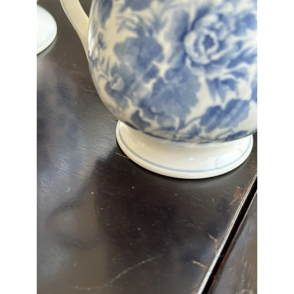 Nikko Tea Roses Coffee Pot & Creamer Blue Floral Japan Porcelain Set